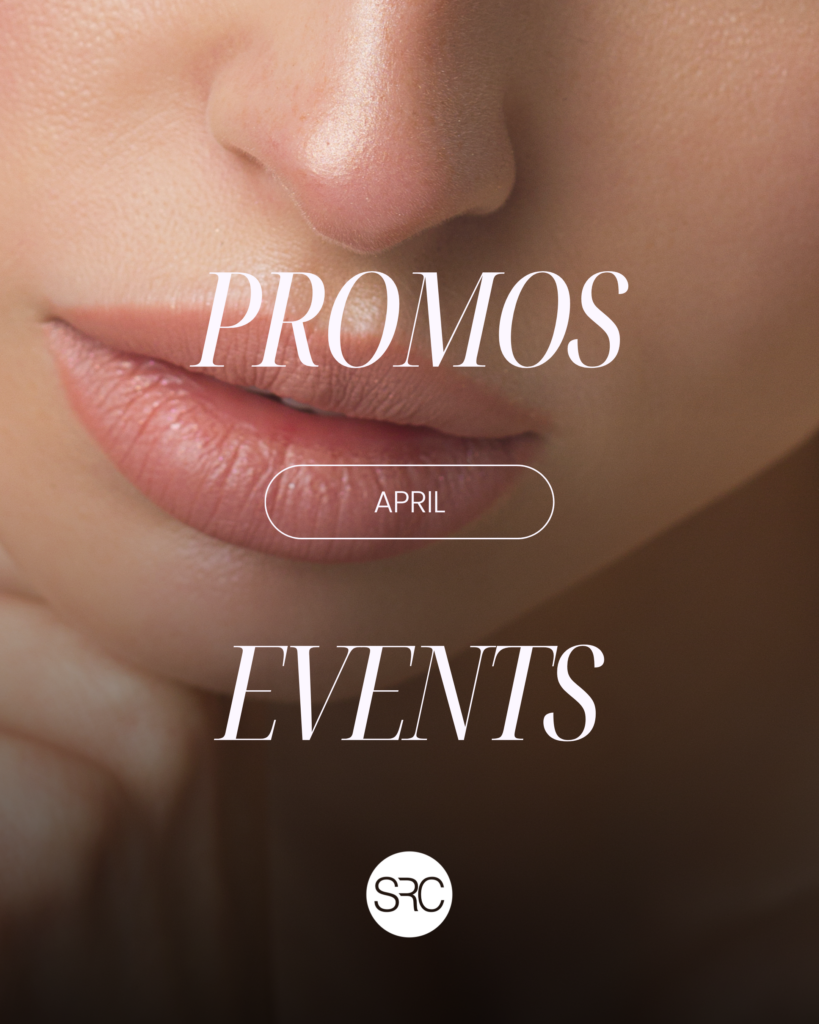 april events promo image with women looking at camera and touching her cheek with both hands in the background
