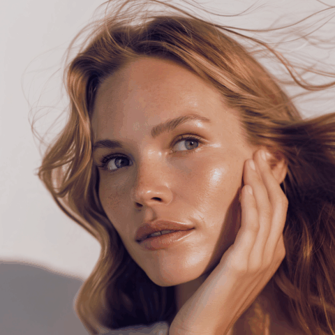 Close-up of a woman with clear, smooth skin following laser skin rejuvenation.