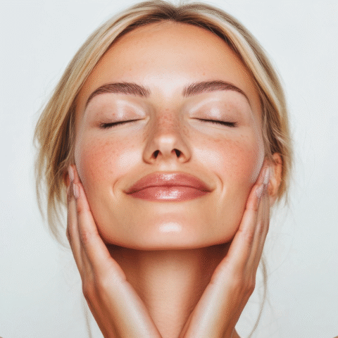 Woman with eyes closed and radiant skin