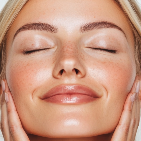 Woman with eyes closed and radiant skin